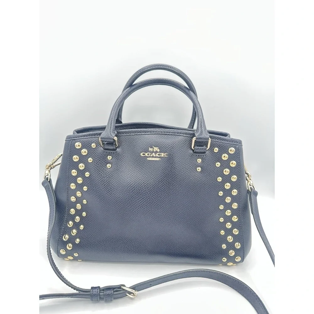 Coach Studded Triple Compartment Margo Carryall Midnight, Detachable Strap